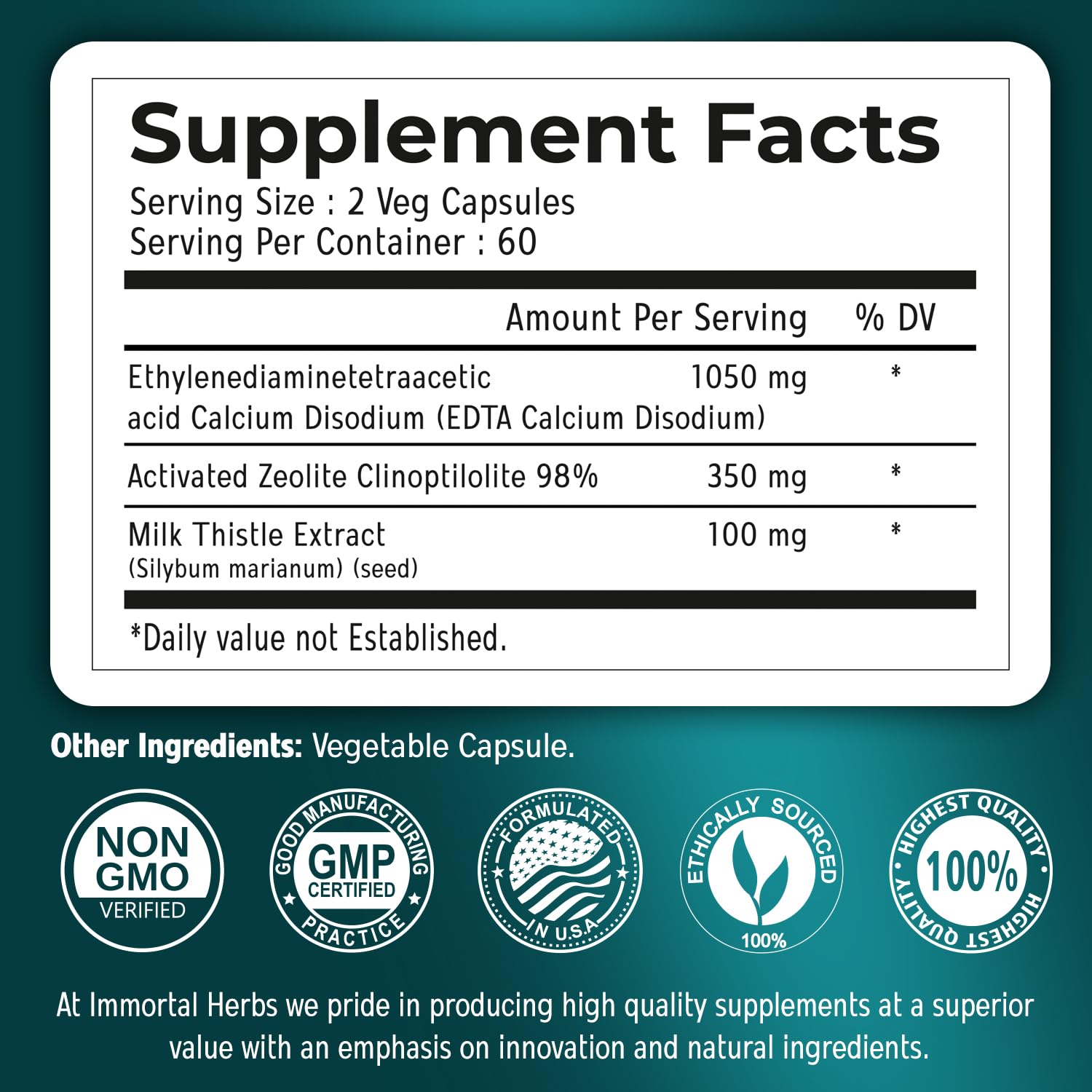 Close-up of calcium disodium EDTA capsules (1500mg)