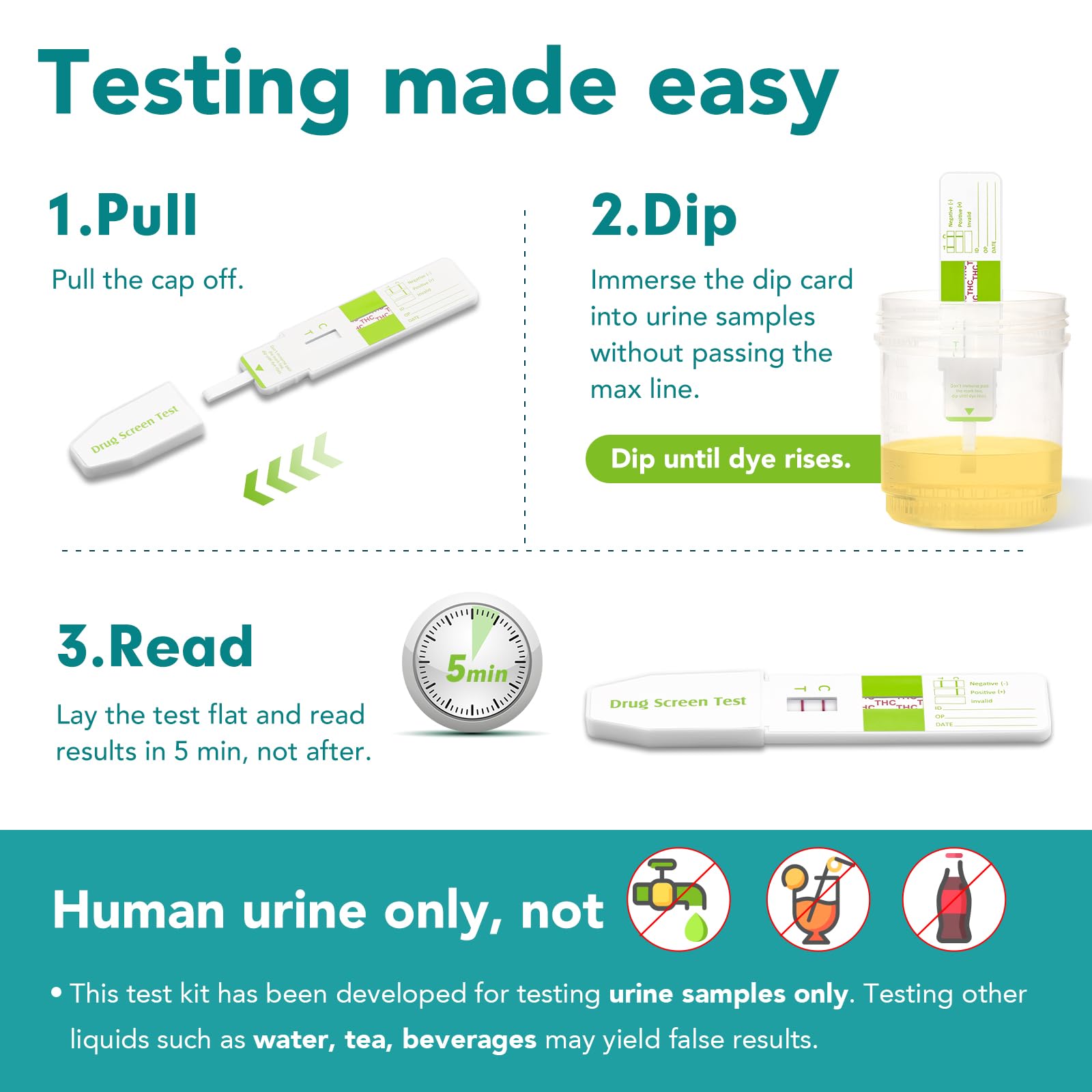Dip card being dipped into urine sample for THC testing