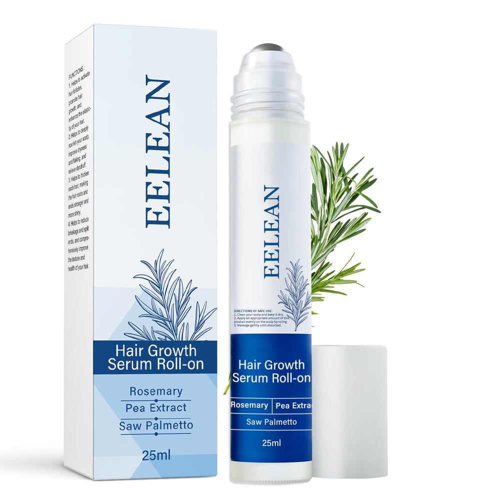 EELEAN hair growth serum roll-on bottle applied to scalp for targeted care