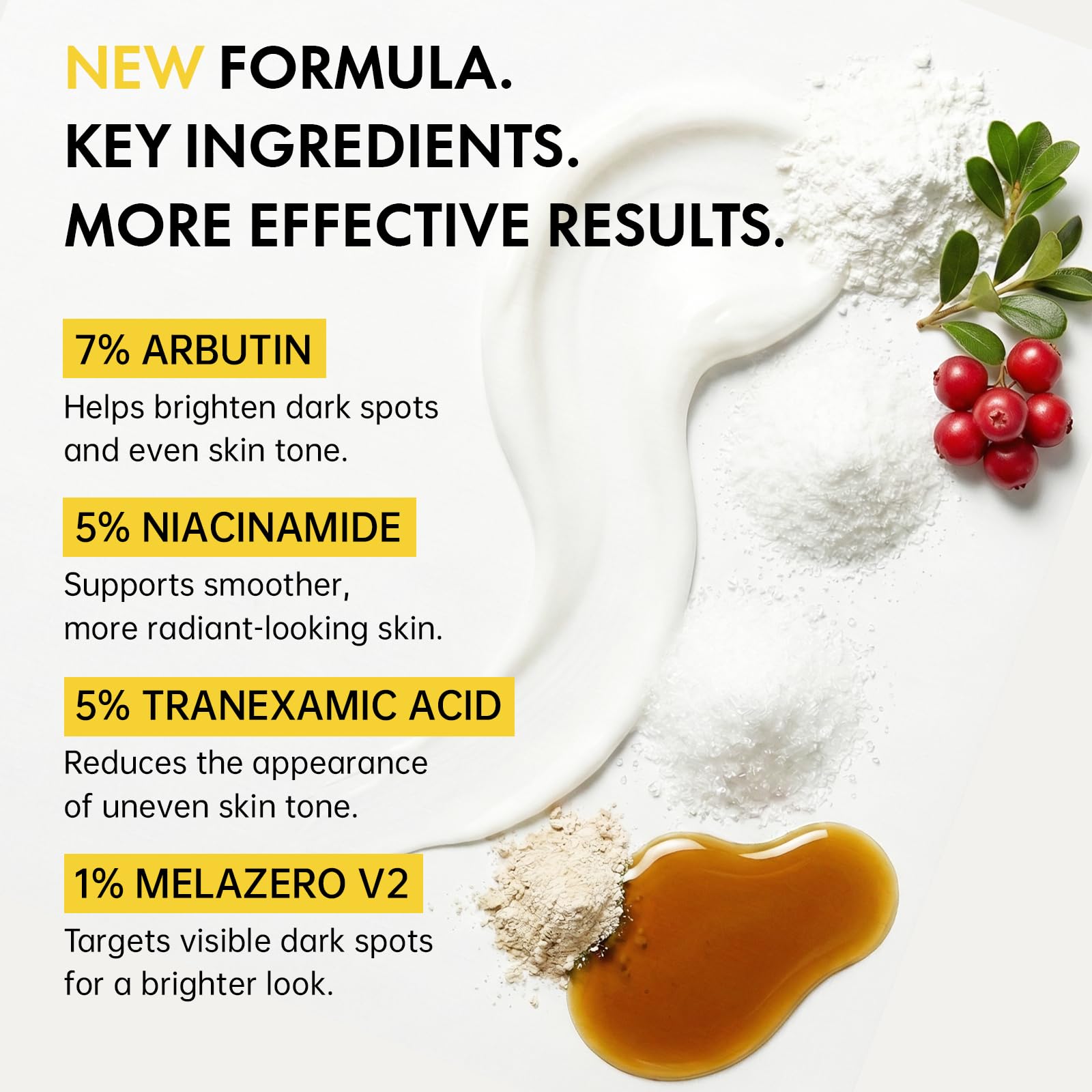 EELHOE arbutin-niacinamide-tranexamic-acid ingredients close-up highlighting tone-evening support.