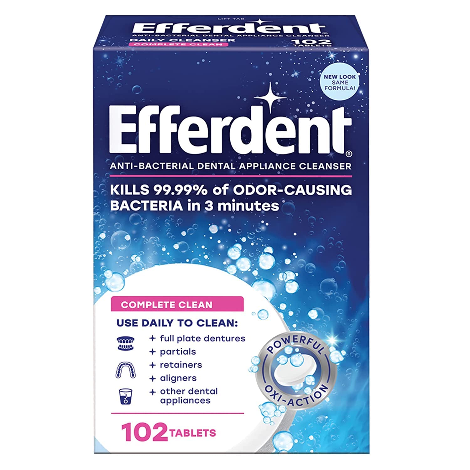 Efferdent denture cleanser 102-tablet pack - front view