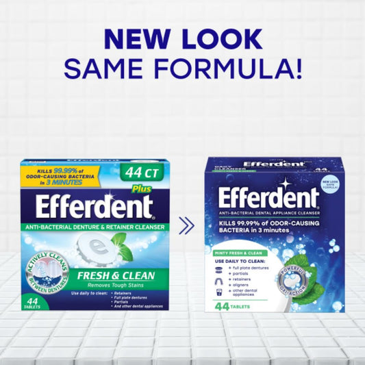 Close up of Efferdent Minty Fresh & Clean tablets dissolving in water