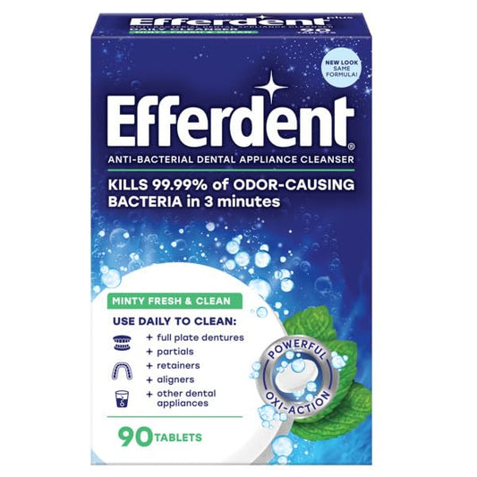Usage guide for Efferdent Plus Mint denture cleanser tablets