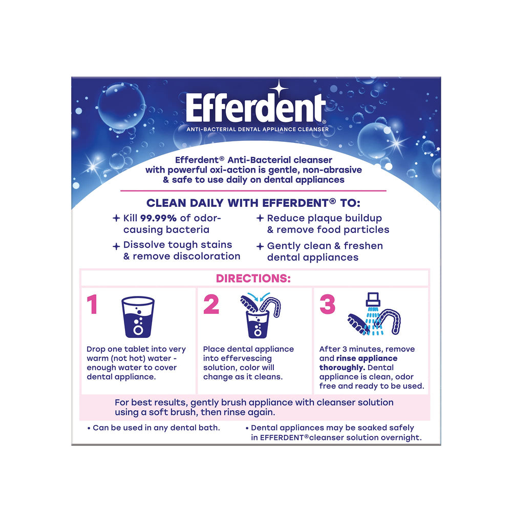 Efferdent Complete Clean Denture Cleanser box with usage information