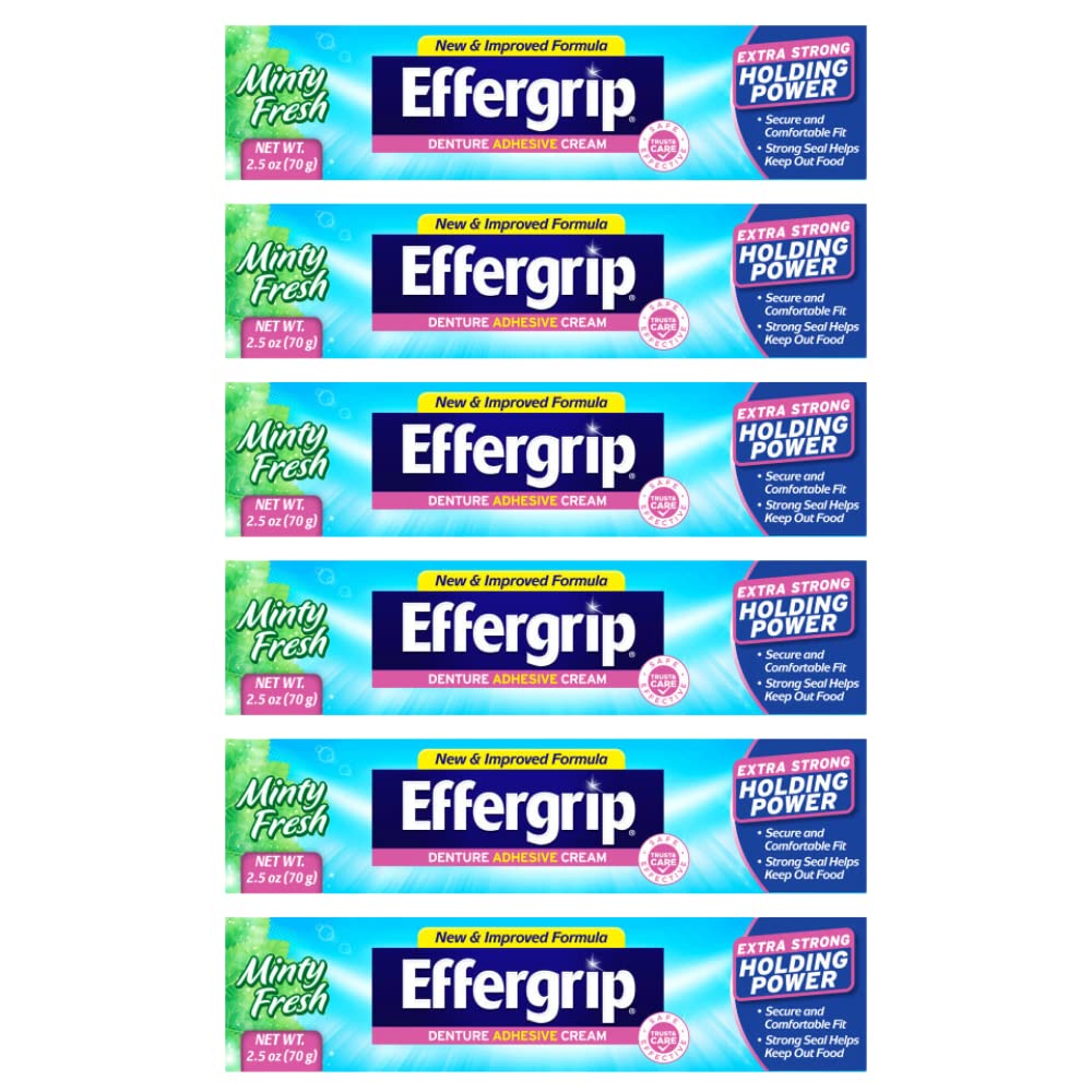 Effergrip Denture Adhesive Cream 2.5 oz tube in pack of 6