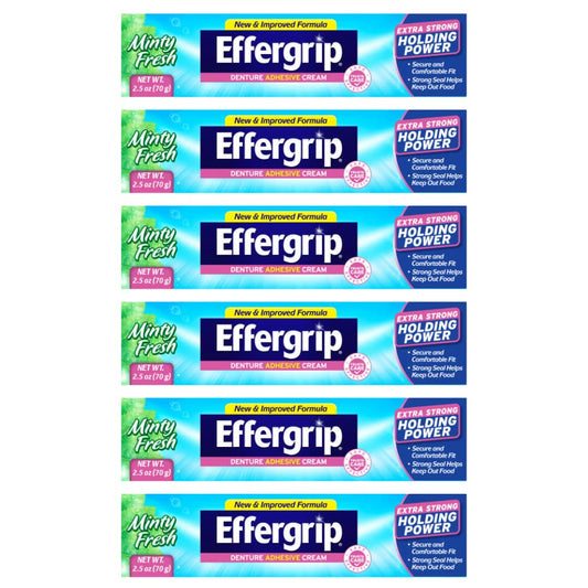 Effergrip Denture Adhesive Cream 2.5 oz tube in pack of 6