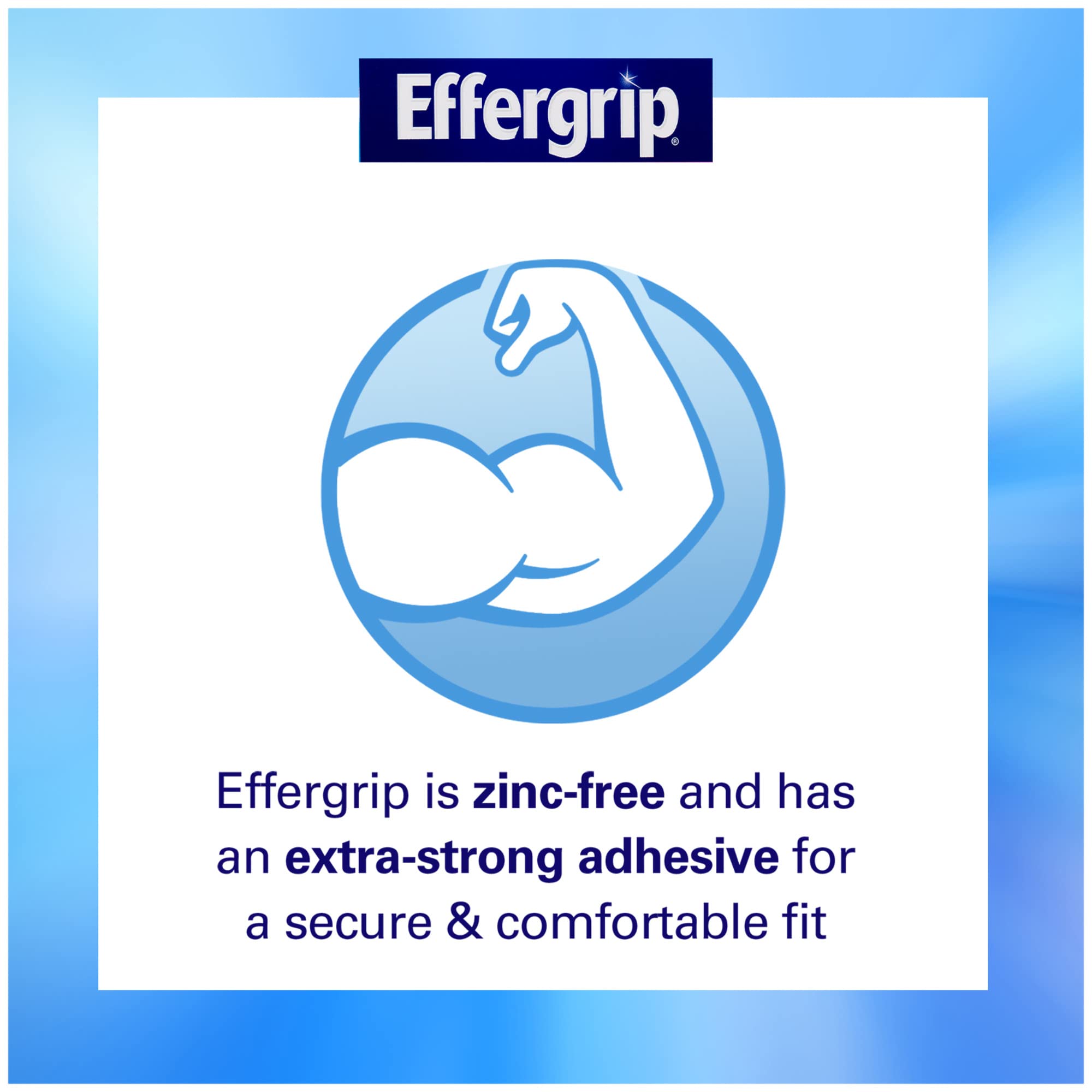 Close-up of Effergrip strong grip for dentures