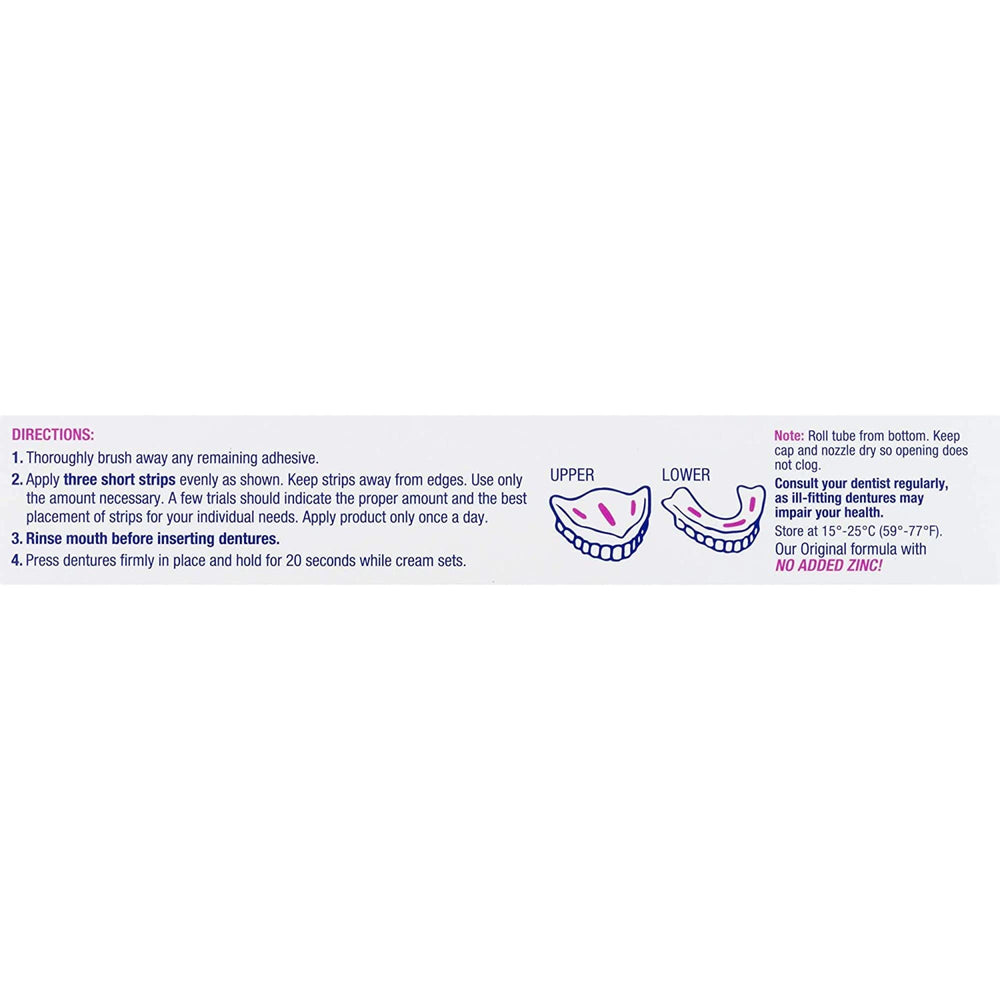 Zinc-free label on Effergrip denture adhesive