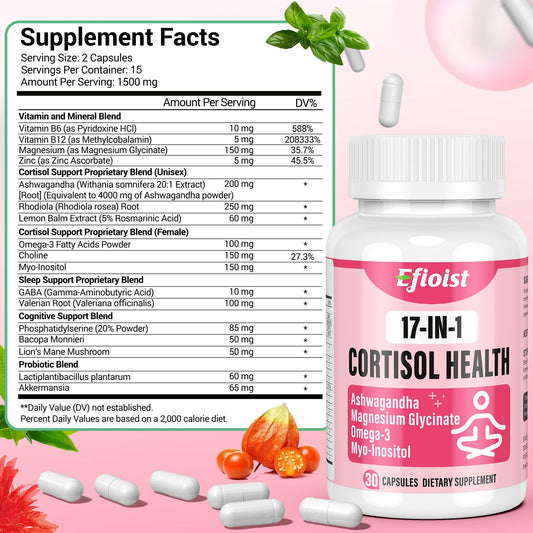 Graphic highlighting 17-in-1 herbal formula with ashwagandha and rhodiola