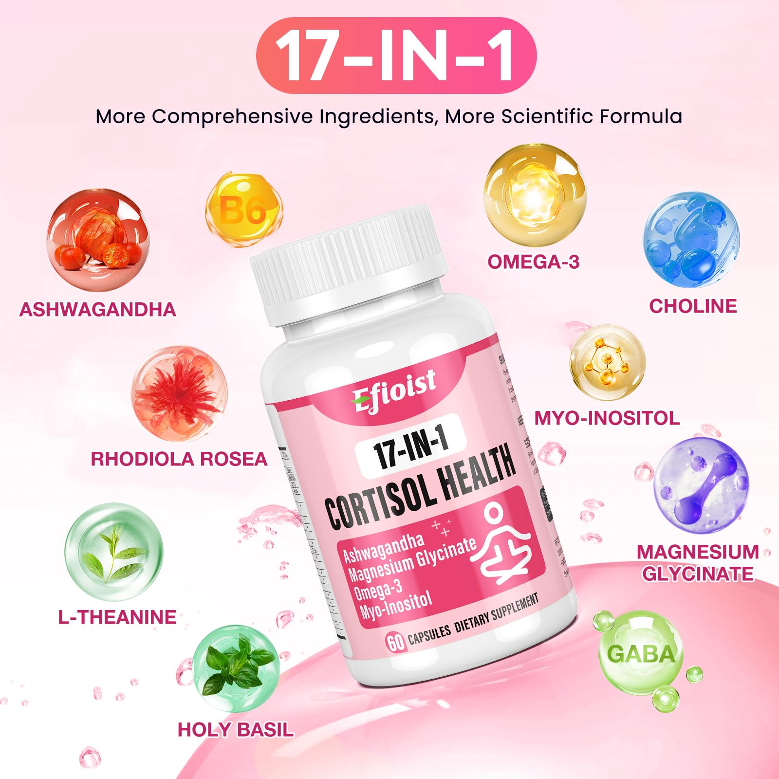Ashwagandha inside Efioist Cortisol for Women 17-in-1 formula