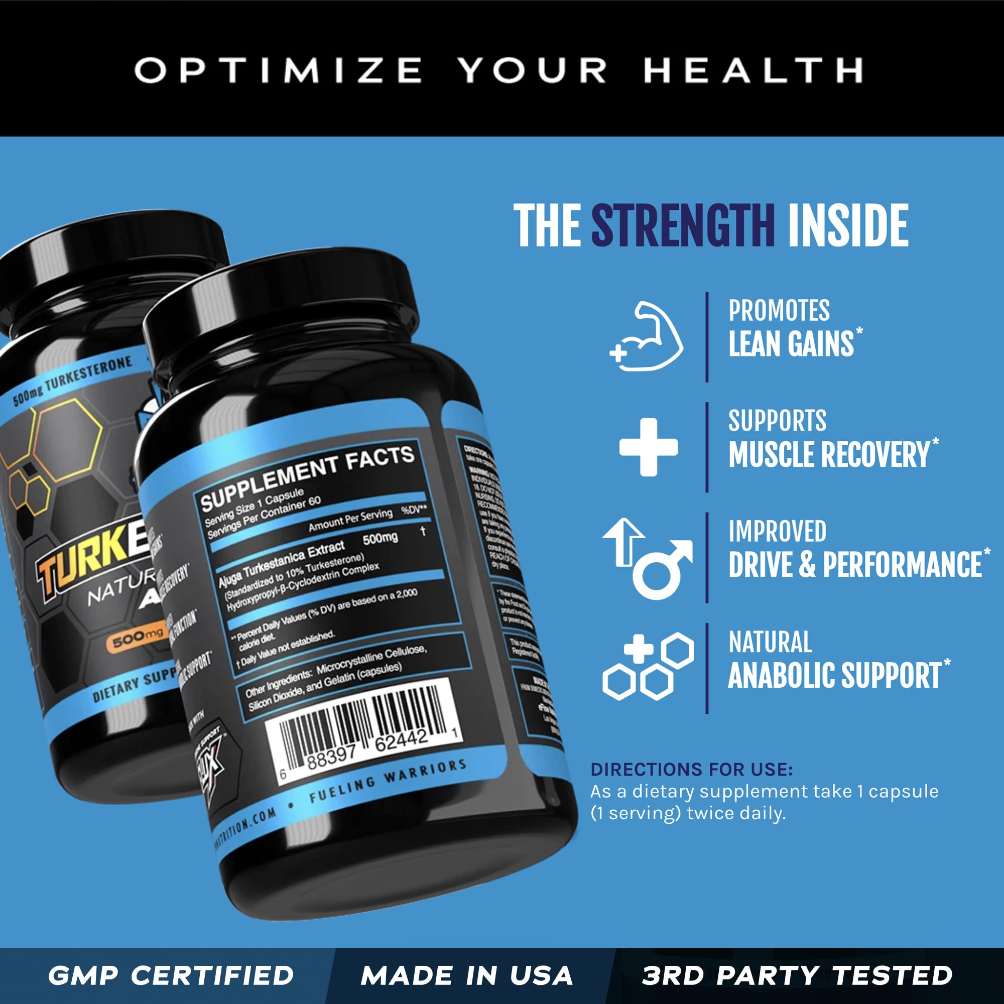 Close-up of Turkesterone aiding muscle recovery and performance