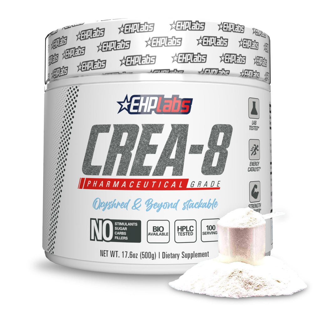 EHP Labs CREA-8 bottle shows unflavored creatine for clean energy support