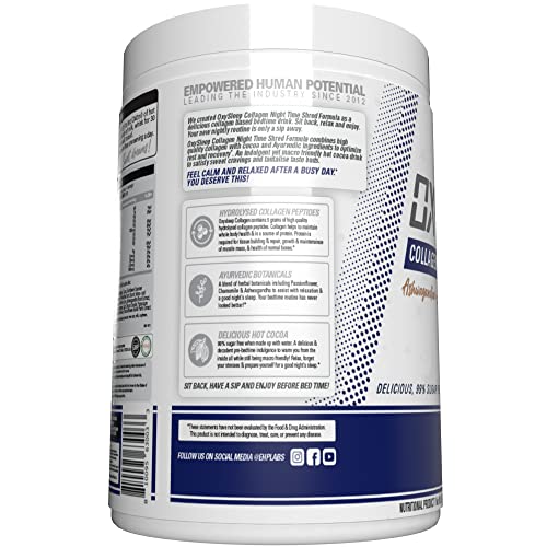 Close-up of OxySleep Collagen powder being measured with scoop