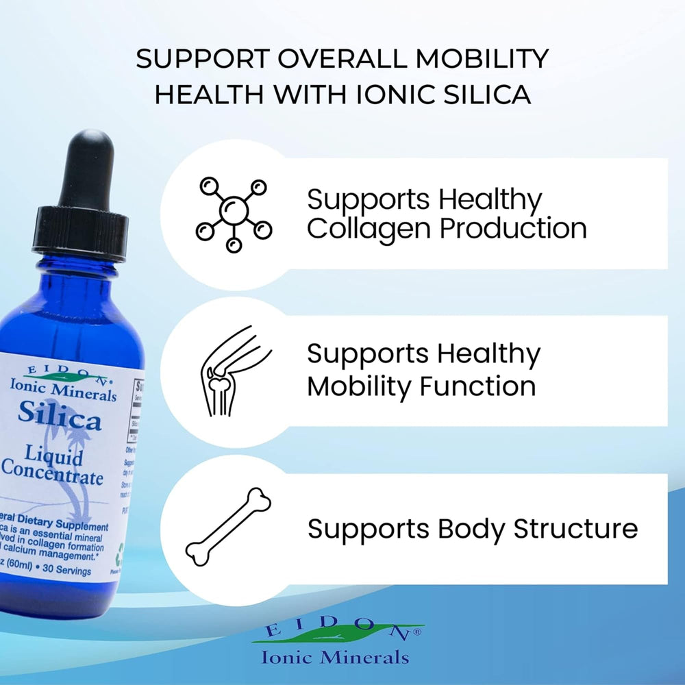 Front view of Eidon silica bottle and packaging