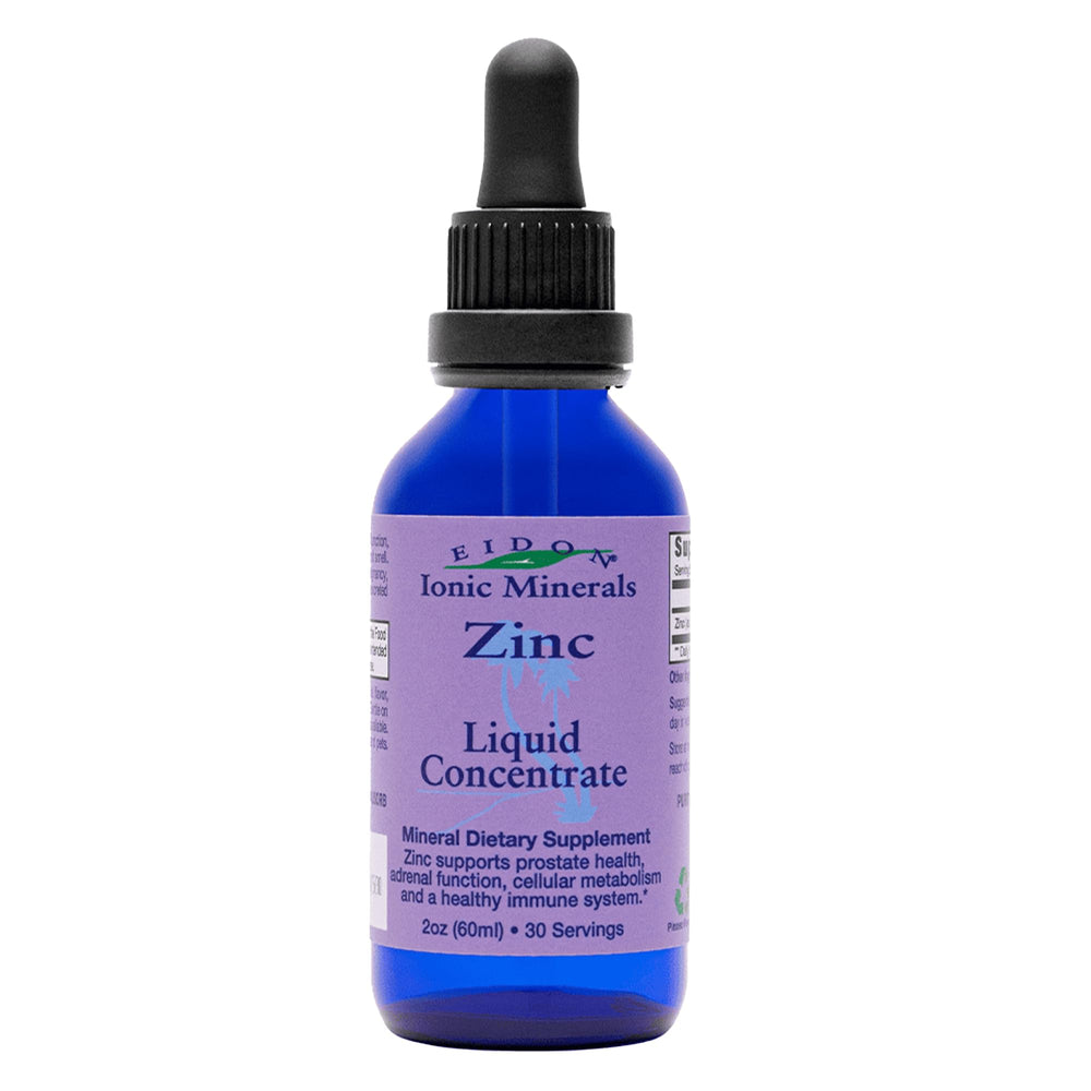 Front view of Eidon Ionic Minerals Liquid Zinc Concentrate bottle with 2 oz label