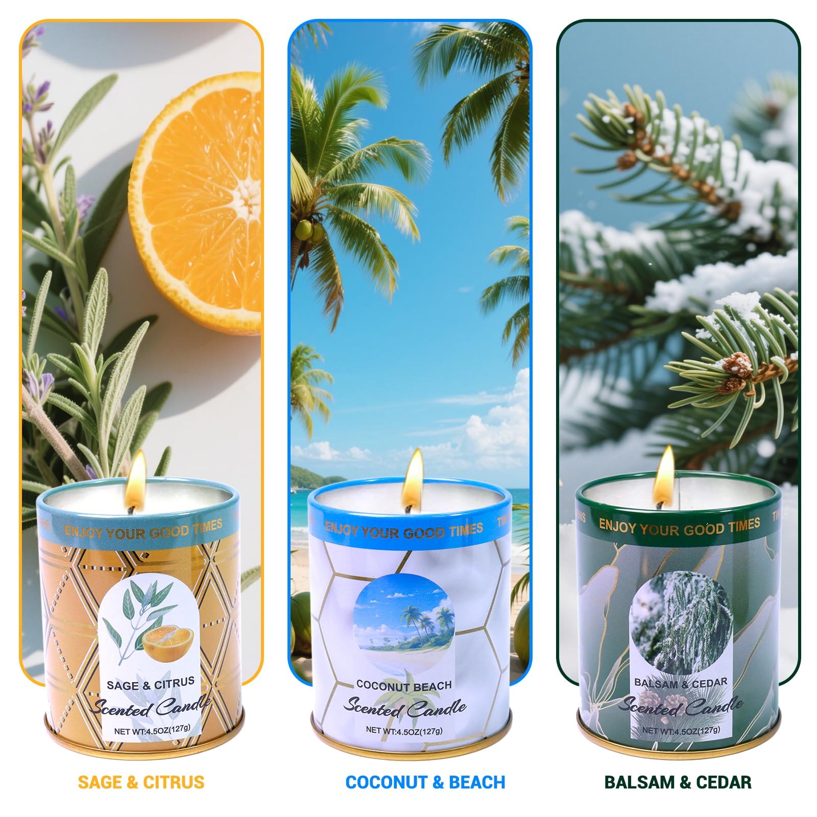 Candle set displaying 8% essential oil blend