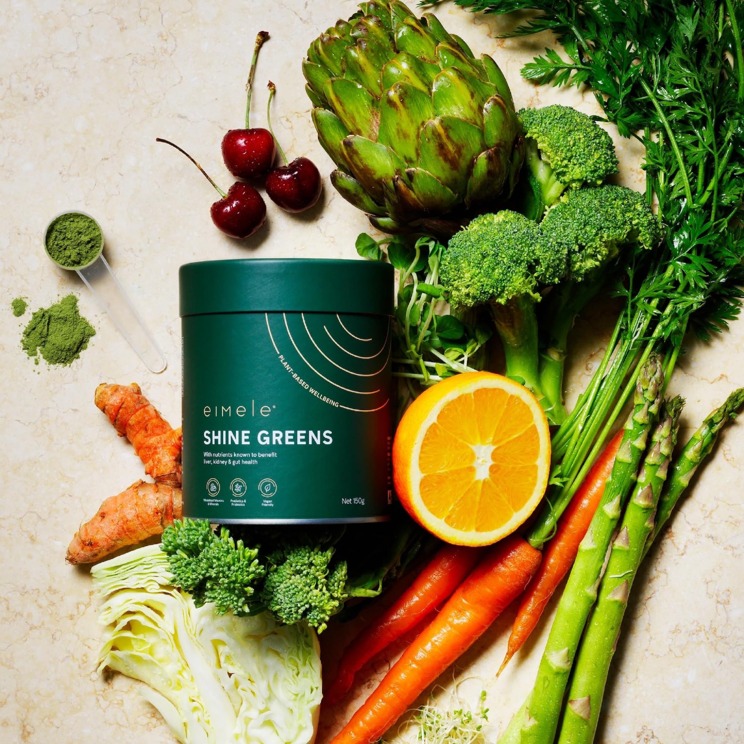 Container of eimele Shine Greens 5.29 oz (42 servings)