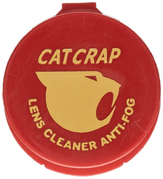 Cat Crap Anti-Fog Lens Cleaner Balm being applied to a lens