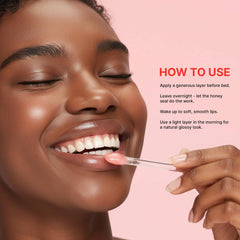 Nighttime routine scene with lips softly glowing after use.