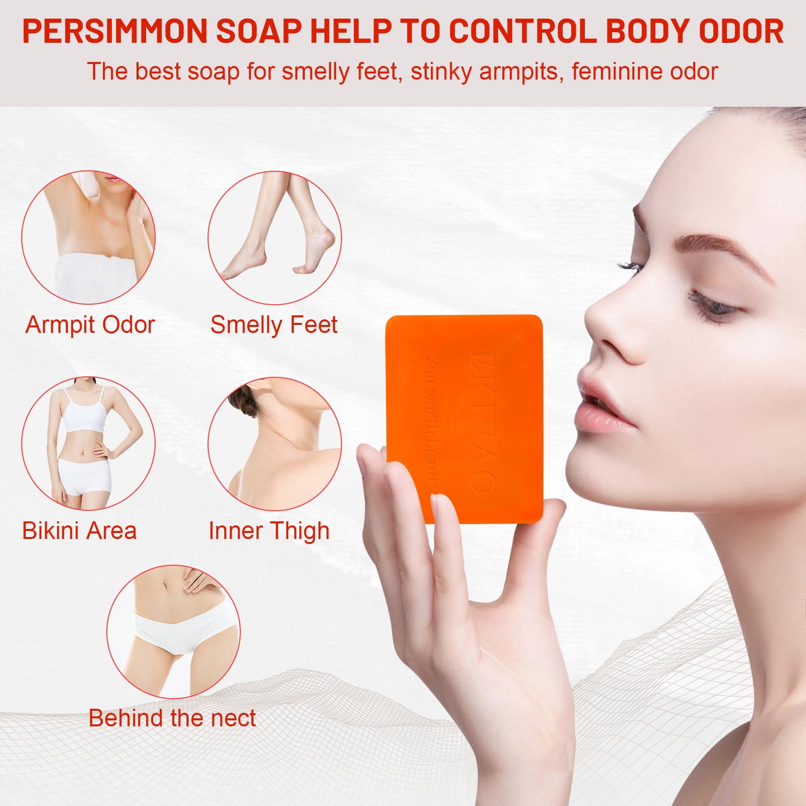EKIVAO Persimmon Soap Foam-Net illustrates quick lather and easy cleansing
