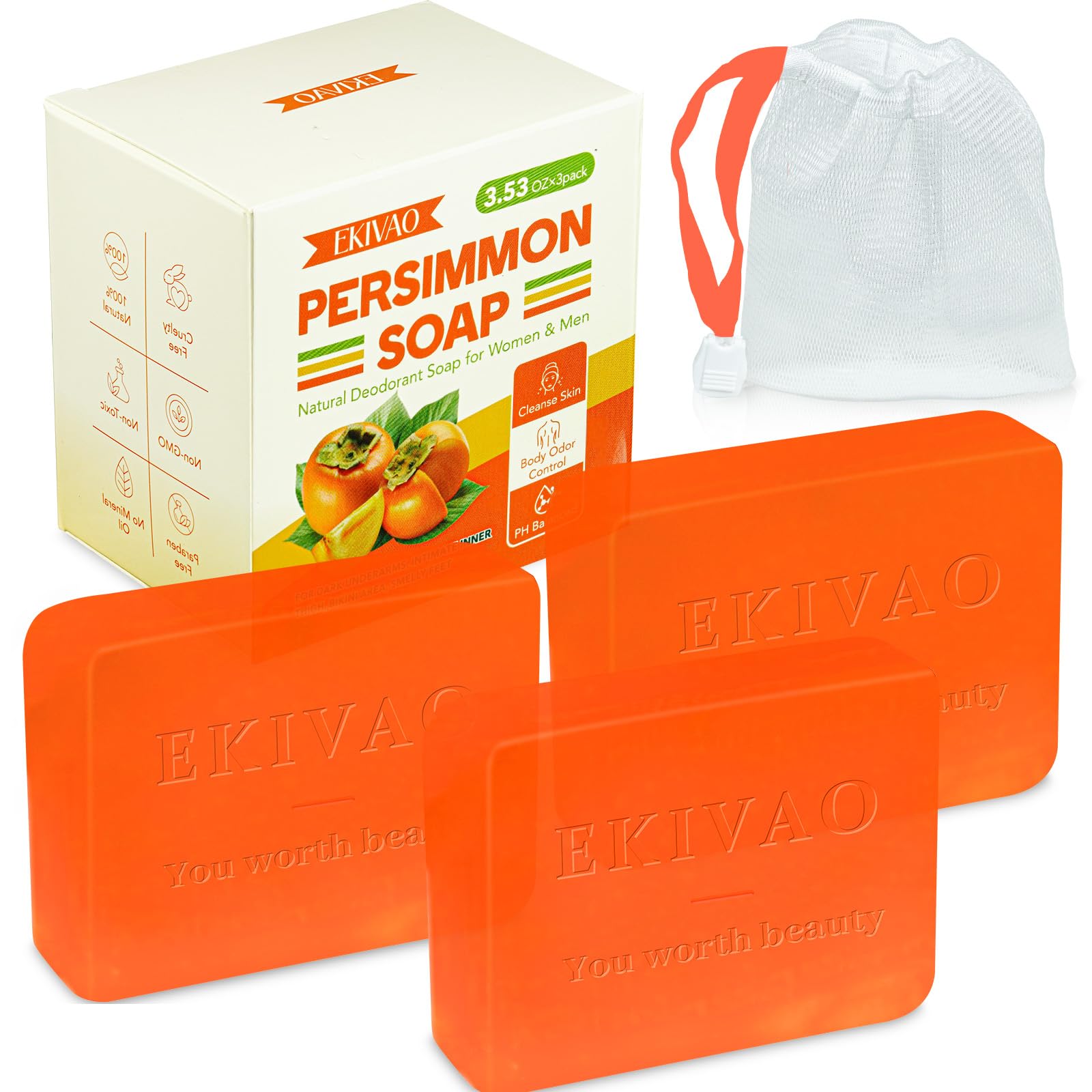 EKIVAO Persimmon Soap Pack demonstrates triple-pack odor control for all ages