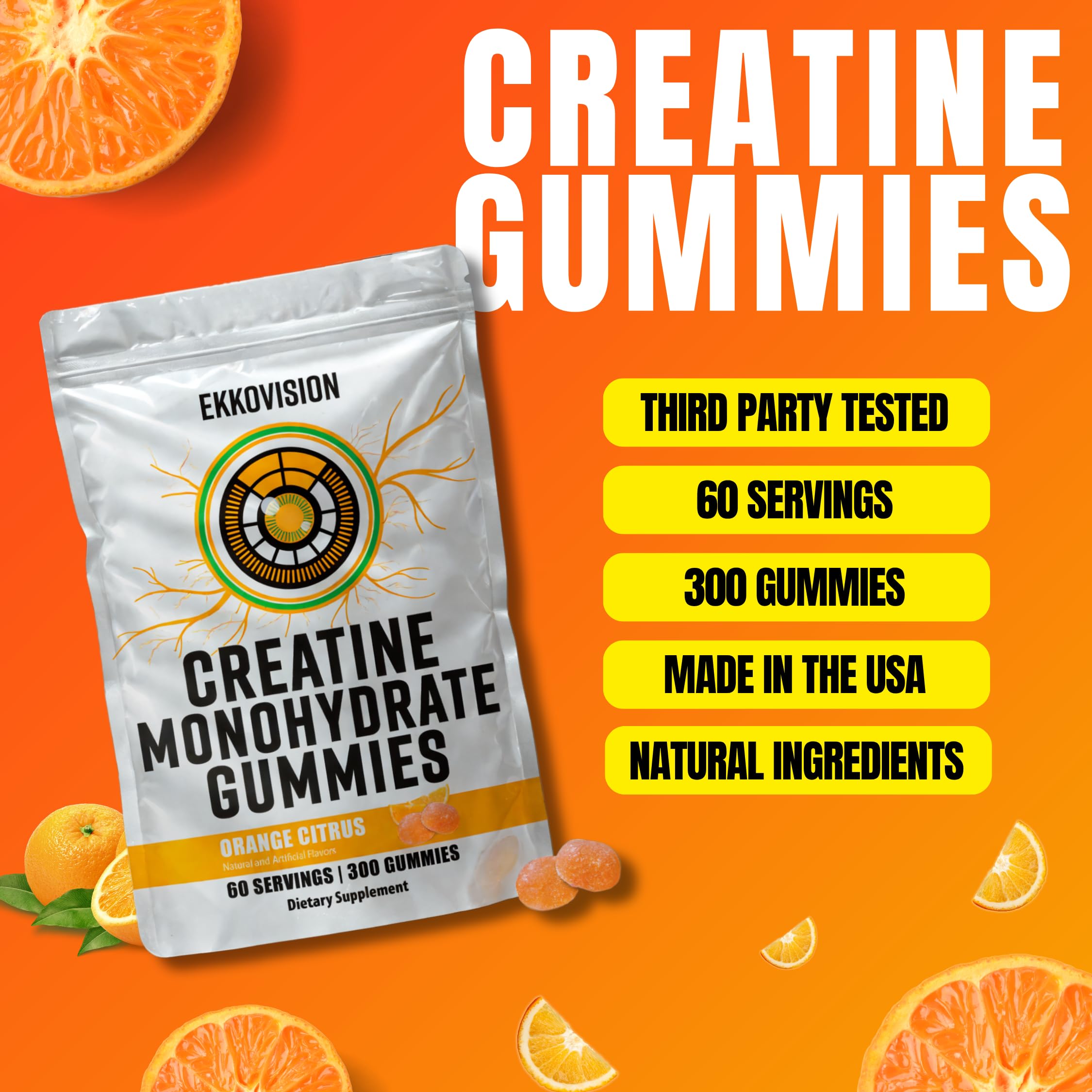 Packaging display of Ekkovision creatine monohydrate gummies with 300 count