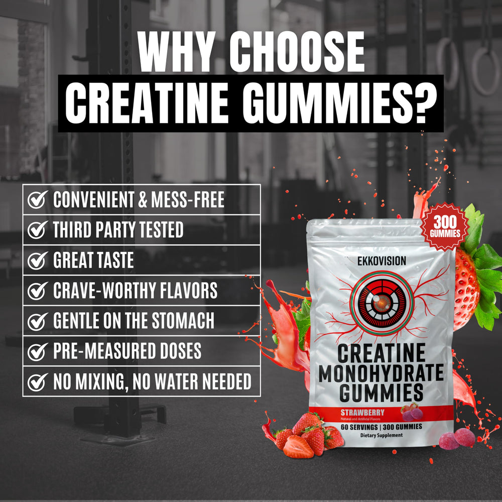 Ekkovision gummies in gym bag, portable and ready for pre or post workout.