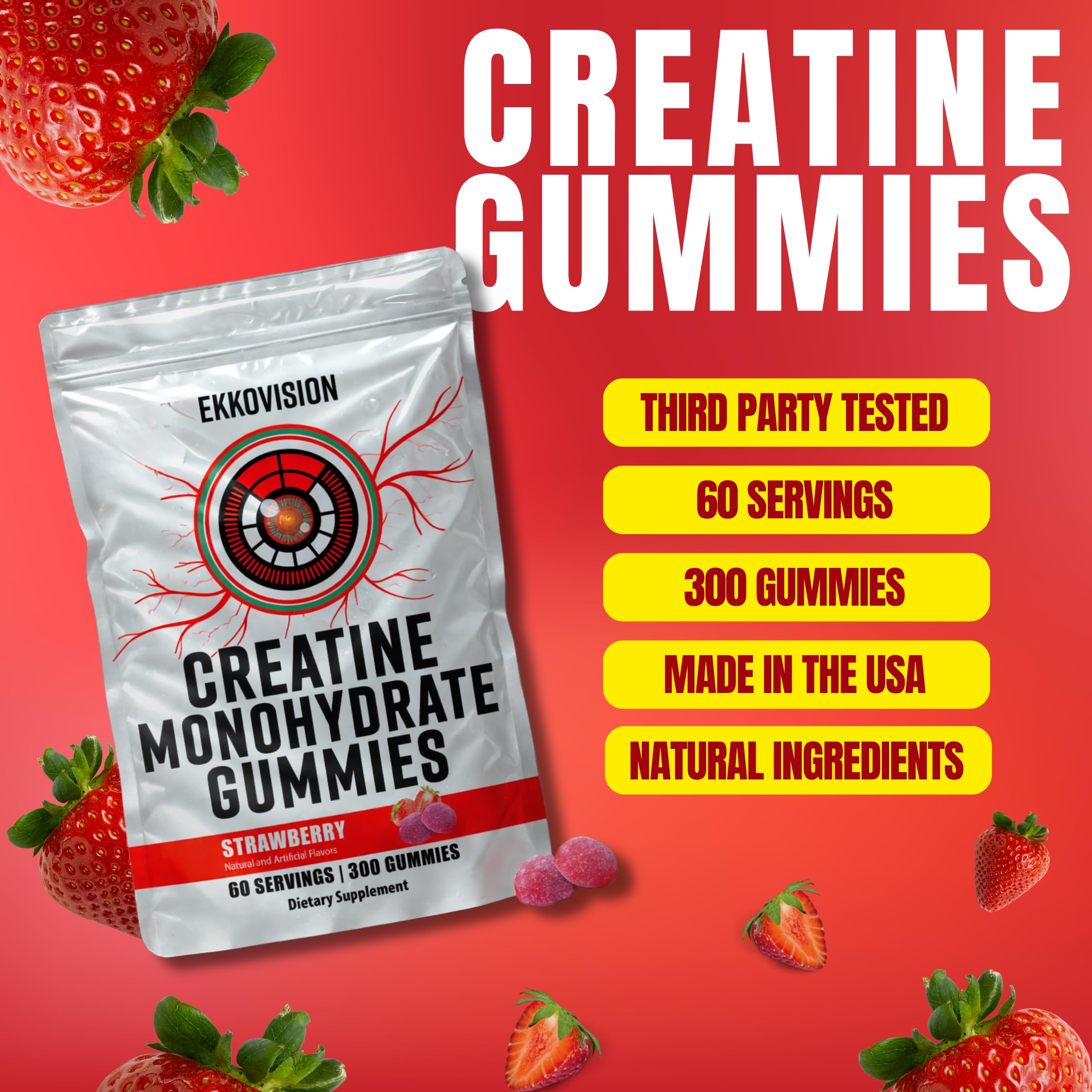 Ekkovision orange citrus gummies closeup, bold flavor supports easy daily consistency.