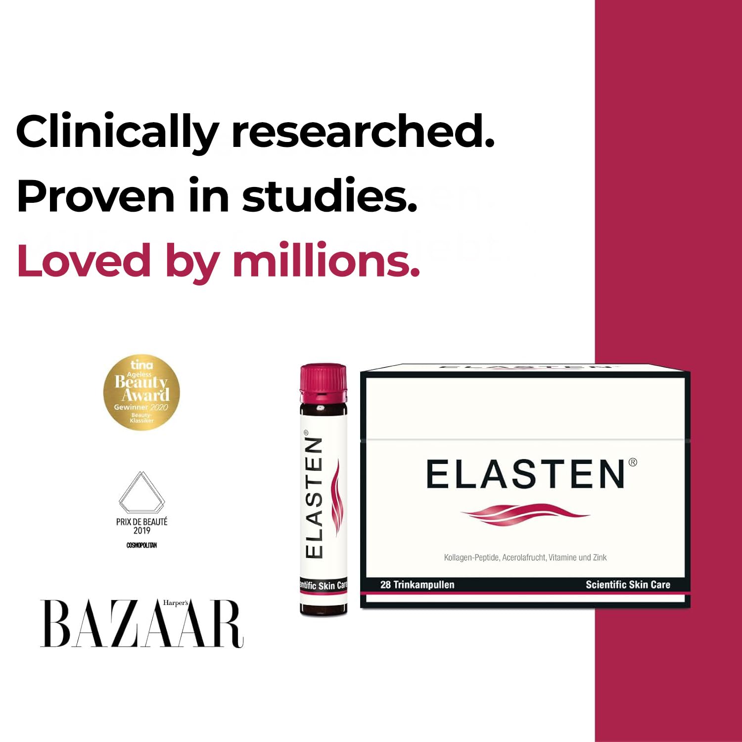 Array of ELASTEN ampoules showing red berry flavor