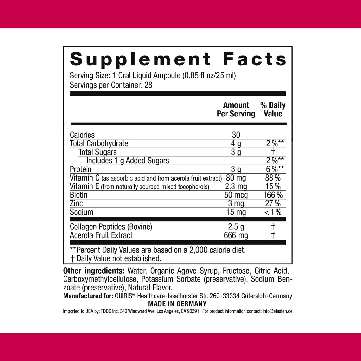 Nutrition and ingredient panel on ELASTEN packaging