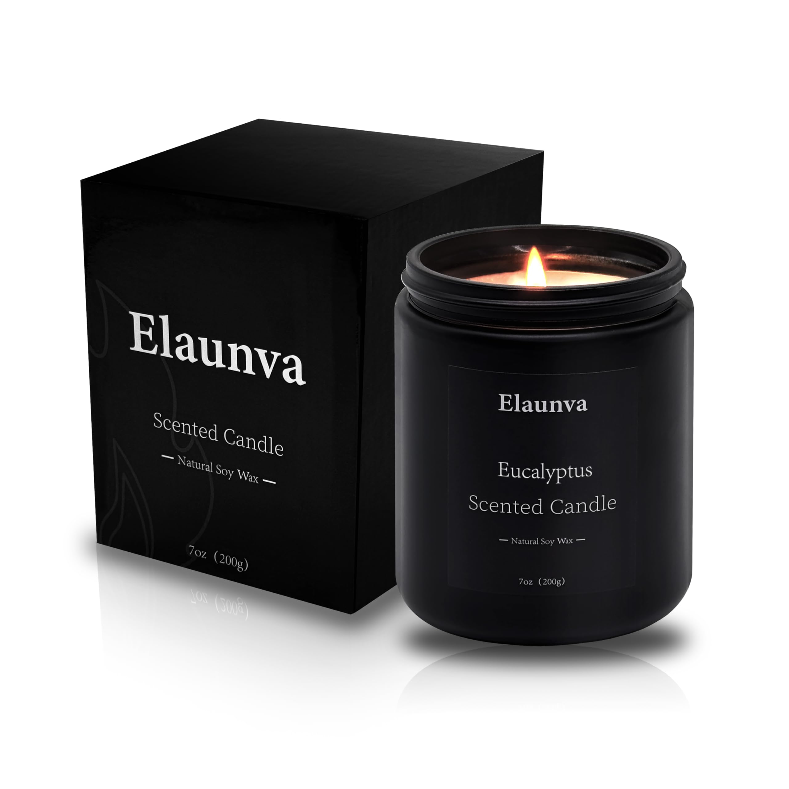 Elaunva Eucalyptus scented candle in black glass jar