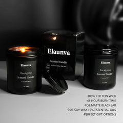 7 oz Elaunva Eucalyptus candle in black glass jar on table