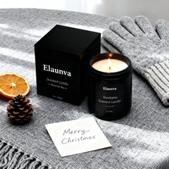 Side view of Elaunva Eucalyptus candle in black glass jar