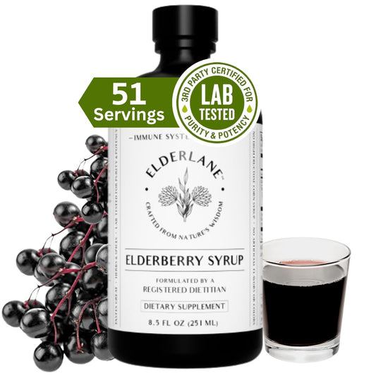 Elderlane Elderberry Syrup bottle with 8.5 fl oz label