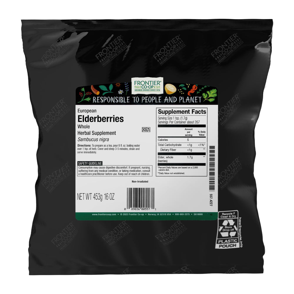 Frontier Co-op dried elderberries in 1lb bulk bag, European whole