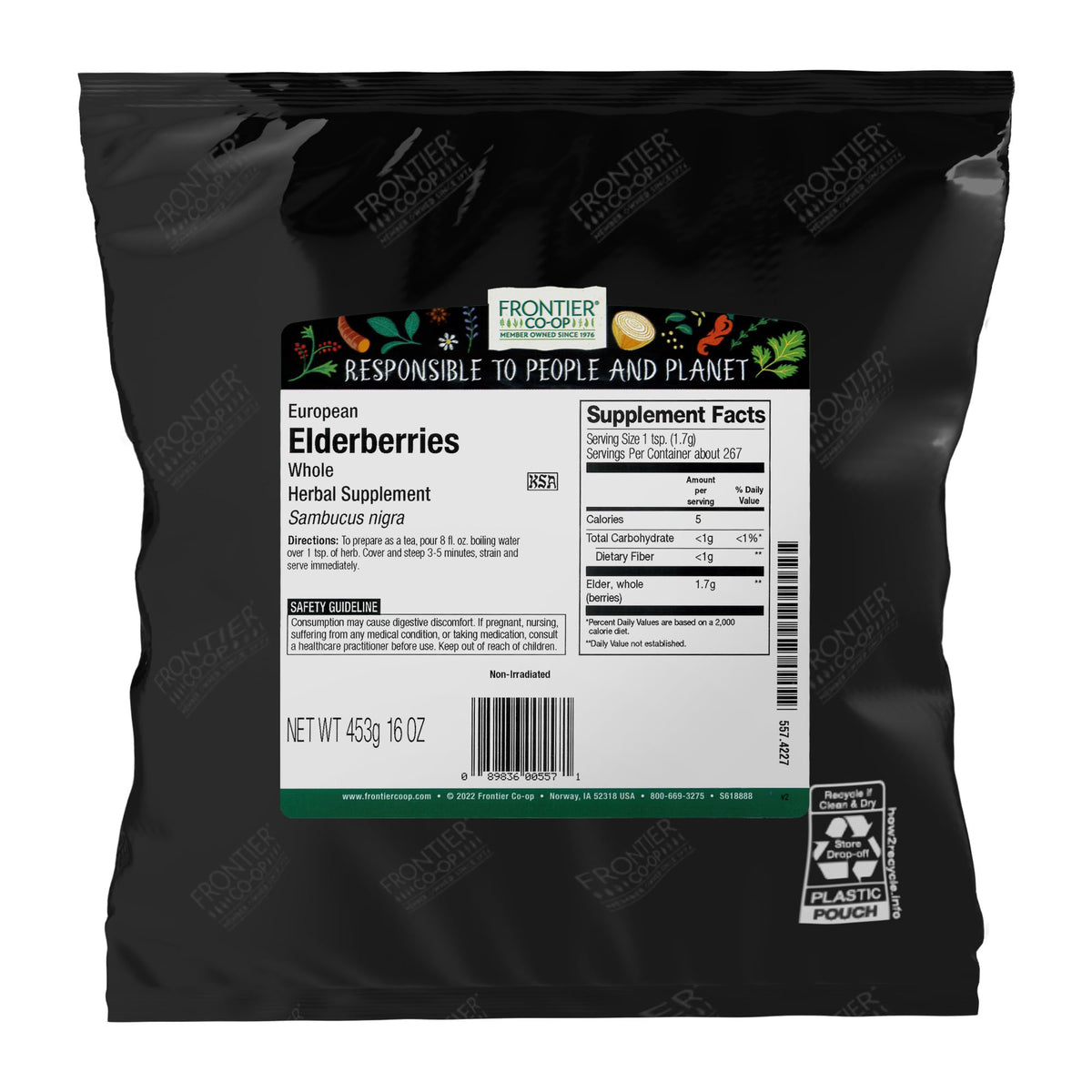 Frontier Co-op dried elderberries in 1lb bulk bag, European whole