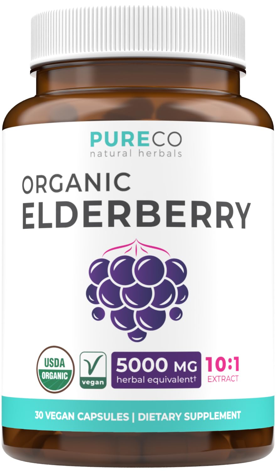 Organic elderberry capsules bottle, vegan, 30 capsules