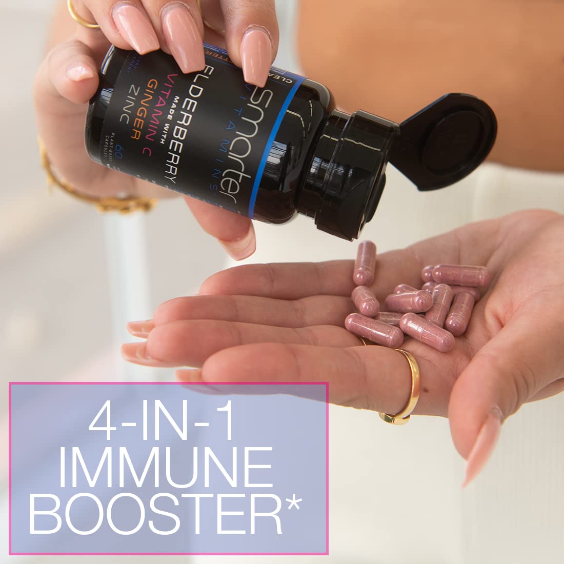 Elderberry capsules with vitamin C ginger and zinc for immune support