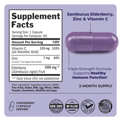 Product packaging showing 60-count elderberry capsules