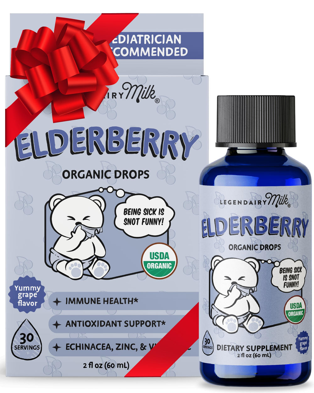 Legendairy Milk Organic Elderberry Drops bottle front