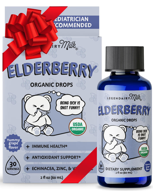 Legendairy Milk Organic Elderberry Drops bottle front