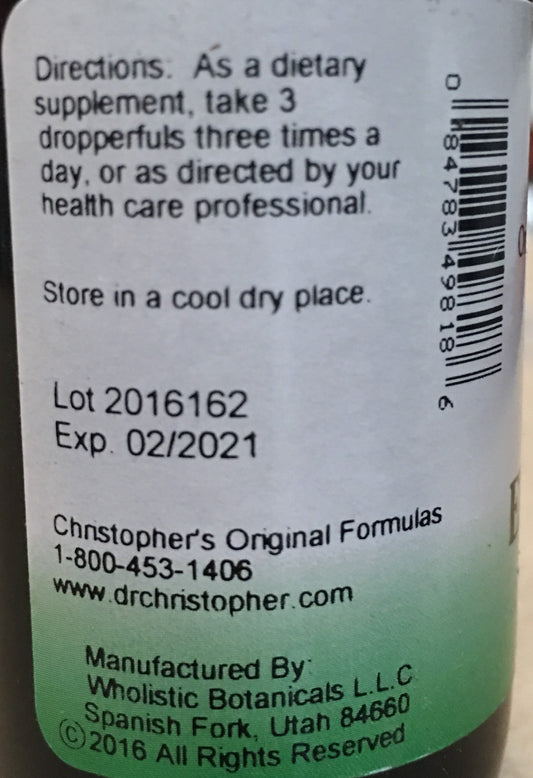 Dr. Christopher Elderberry extract bottle labeled 2 oz