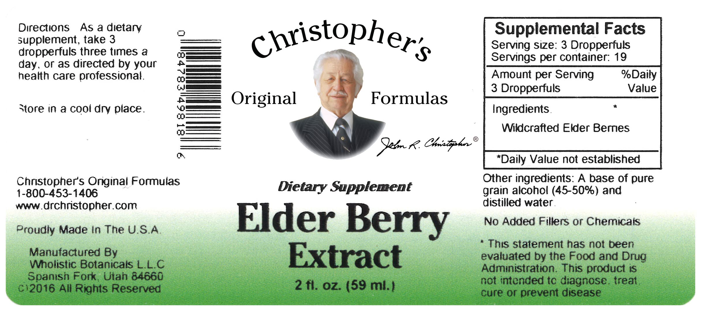 Usage directions for Dr. Christopher Elderberry Extract 2 oz