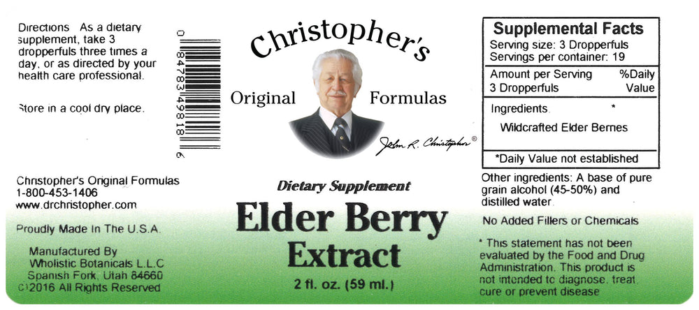 Usage directions for Dr. Christopher Elderberry Extract 2 oz