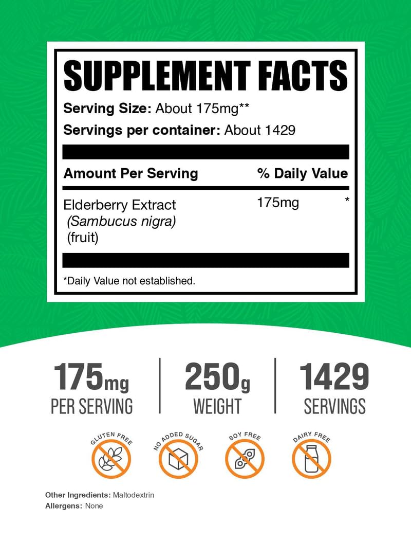 Serving size 175 mg per serving for Elderberry Extract Powder