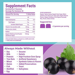 Ingredients showing Organic Black Elderberry with Zinc and Vitamin C