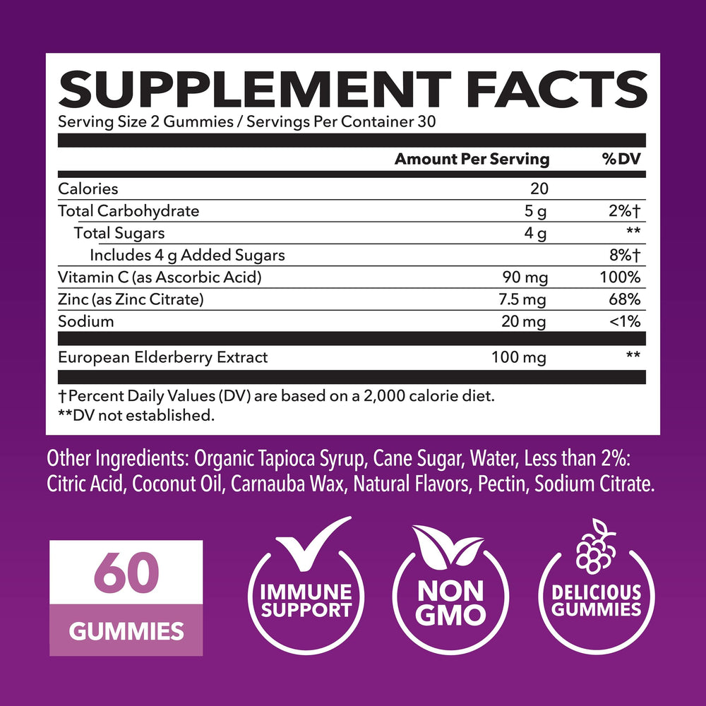 Elderberry gummies with vitamin C and zinc – immune support