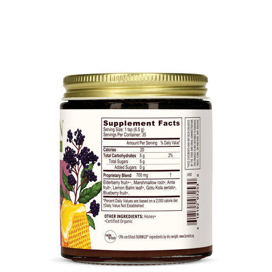 Ingredients close-up: elderberry, amla, marshmallow root