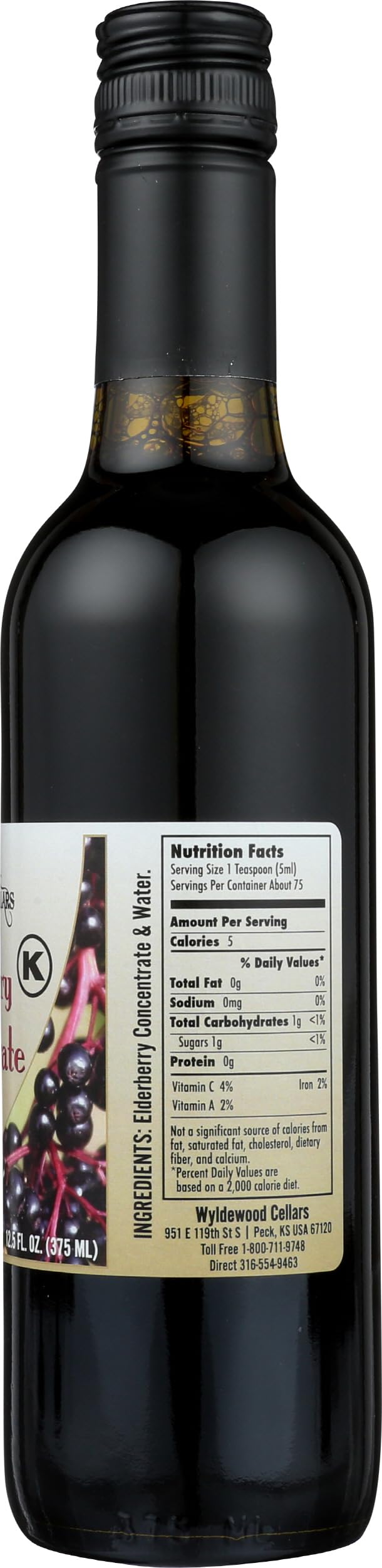 Assorted Wyldewood Cellars elderberry concentrate bottle and box