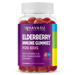 Elderberry Gummies for Kids with Zinc and Vitamin C bottle – front view (60 count, vegan)
